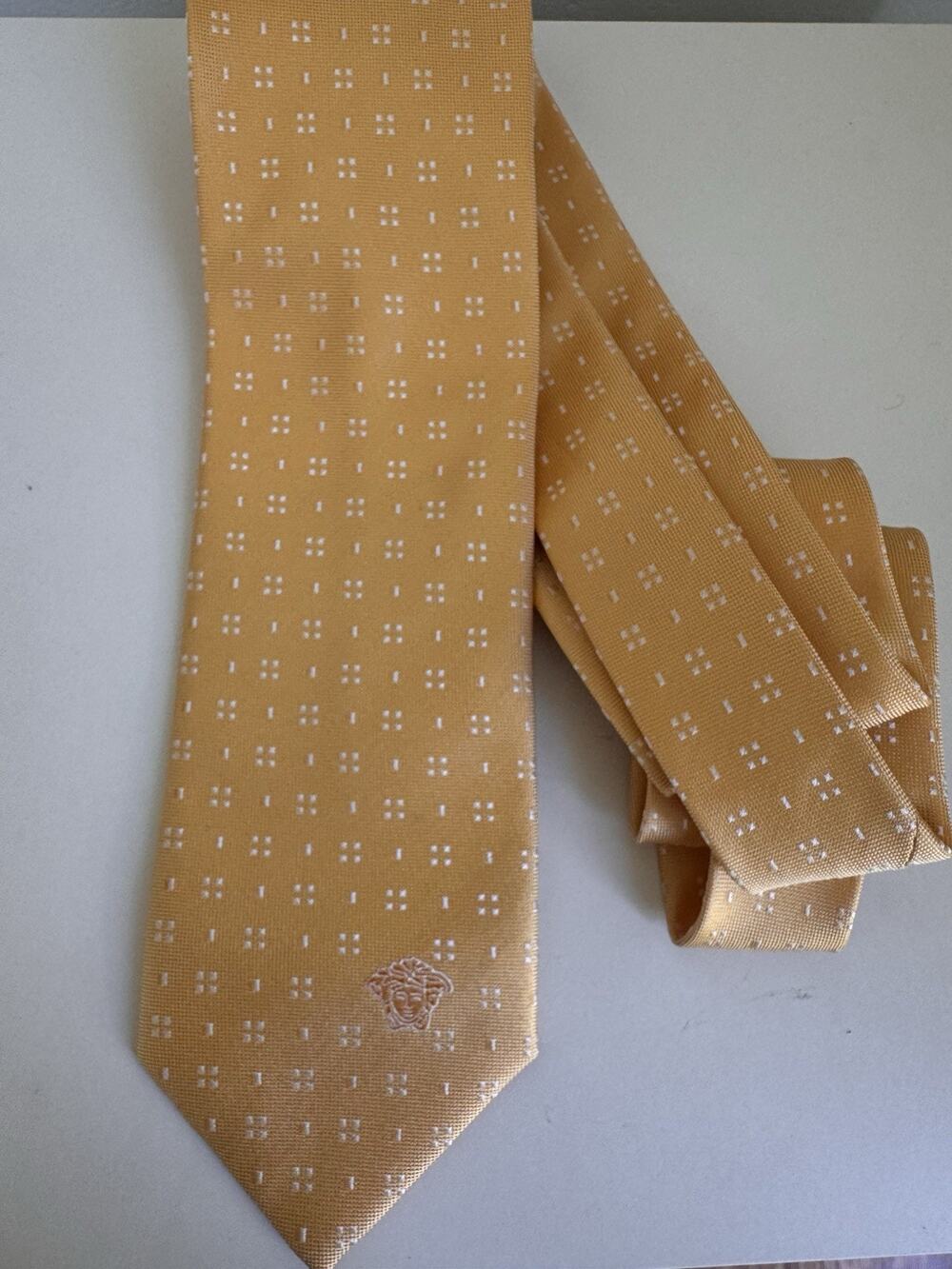 GIANNI VERSACE vintage silk neck tie Yellow Men’s Logo Made In Italy
